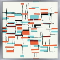 Апстрактно-Бело Со Сини И Портокалови Правоаголници Ѕид Постер, 22.375 34