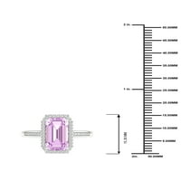 Империјал скапоцен камен 10К бело злато смарагд скратено розово аметист КТ два дијамантски ореол женски прстен