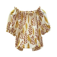 Кратки Ракави Врвови Лабава Рамо Шифон Мода Печатени Жени Секојдневен Ладна Женска Блуза
