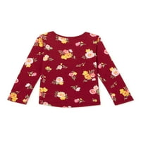 Garanimals Baby & Toddler Girls Floral Print Маица со долги ракави маица, големини 12M-5T