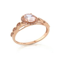 14к розово злато Хало овално третиран Морганит и бел прстен од скапоцен камен Топаз