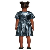 Чудо девојки на нација металик плетен фустан за ракав, големини 4- & плус