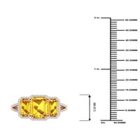 Империјал скапоцен камен 10К розово злато смарагд исечен цитрин КТ два дијамант три камени ореол Сплит Шанк женски прстен