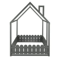 Решетка од дрвена боја со целосна големина, рамка за кревет во кревет со ограда за деца, тинејџери
