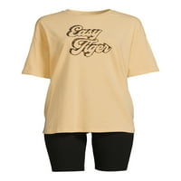 Тајни богатства женски и женски плус маица со кратки ракави и шорцеви за велосипеди, сет за пижами од 2 парчиња