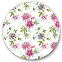 DesignArt „Пинк страст цвеќиња и ливчиња“ Традиционална метална wallидна уметност - диск од 23