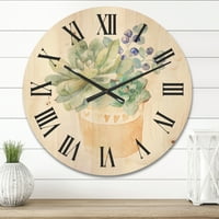 DesignArt 'Суккулентен цвет во теракота clypot ii' традиционален часовник од дрво woodид
