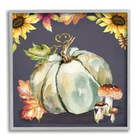 Stuple industries цветни есенски тикви и печурки празнично сликарство сиво врамен уметнички печатен wallид уметност