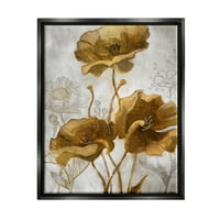 Sulpell Industries сребрени и златни афиони Апстрактни цвеќиња од цвеќиња црно врамени пловечки платно wallидна уметност, 24х30