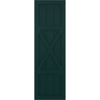 Ekena Millwork 12 W 52 H True Fit PVC Center X-Board Farmhouse Fixed Mount Sulters, Thermal Green
