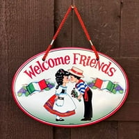 Добредојдовте Пријатели Традиционално италијанско Момче И Девојче ДОБРЕДОЈДЕ 11х8 Керамички Знак На Вратата Од Е. Х. Г