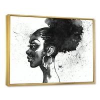 DesignArt 'црно -бел портрет на жена од Афроамериканка I' модерна врамена платна wallидна уметност печатење