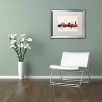 Трговска марка ликовна уметност Buffalo New York Skyline Canvas Art by Michael Tompsett, White Matte, Silver Frame