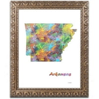 Трговска марка ликовна уметност државна мапа на Арканзас-1 Канвас уметност од Марлен Вотсон, златна украсна рамка