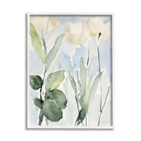 СТУПЕЛ ИНДУСТРИИ Апстрактни бели цвеќиња остава акварел ефект на четки за сликање бело врамен уметнички печатен wallид уметност,