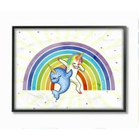 Sulpell Industries Unocker and Narwhal Fantasy Design Dab Dance Rainbow Framed Wall Art Design од Ziwei Li, 11 14