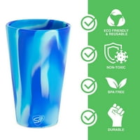 Силипинт: Силиконски чаши за пит: Арктичко небо - 16oz Нераскинливи чаши, флексибилни, топло ладно, лесен зафат што не се лизга