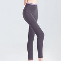 Женска Боја-блокирање На Висок струк Вежба За Кревање Колкови Фитнес Тесни Јога Панталони Виолетова С
