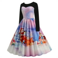 Гдфун Женска Мода Секојдневен Фустан Со Тенок Принт Со Долги Ракави--фустани со плус големина за жени со облини