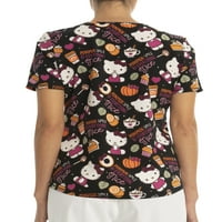 Scrubstar Women's Hello Kitty Spice од тиква V-вратот за печатење на врвот на врвот