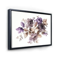 DesignArt 'Виолетова ретро цвеќиња со кафеави лисја на бело' традиционално врамено платно wallидно печатење