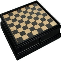 Игри Fantasy Chess & Checkers Game Set - Pewter Chessmen и црна обоена табла со дрво со фиоки за складирање во