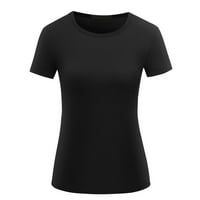 Женски Летни Врвови Солидна Блуза Со Кратки Ракави Обични Женски Кошули За Вратот На Екипажот Црна XL