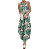 казка женски секојдневен летен фустан о прашка за вратот макси фустан печатење сарафан без ракави фустан за плажа сарафан розова